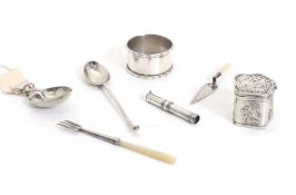 A collection of silver items,