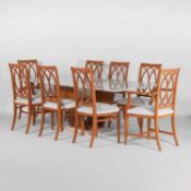 An Italian teak and marble dining suite,