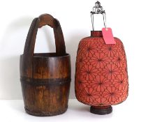 A coppered wooden pail,