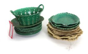 A Staffordshire green glazed maiolica chestnut basket,