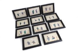 A set of eleven Chinese pith paper paintings,