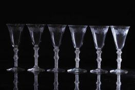 A set of six Georgian style air-twist wine glasses,