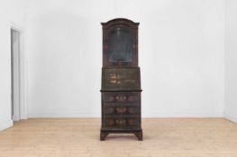 A small Chinese export-style lacquer bureau bookcase,
