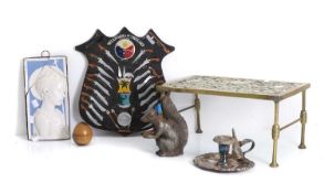 A collection of metal wares,