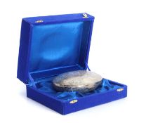 A Middle Eastern silver trinket box of ovoid form,