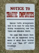 Advertising:  Notice to Traffic Employees Enamel Sign