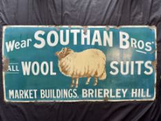 Advertising:  Southan Bros' Wool Suits Enamel Sign