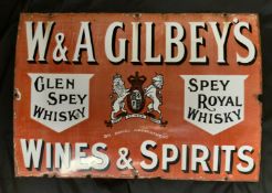 Advertising:  W & A Gilbey's Wines and Spirits Enamel Sign