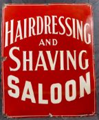 Advertising:  Hairdressing and Shaving Saloon Enamel Sign
