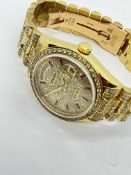 18ct GOLD DAY DATE ROLEX WATCH SET WITH AFTERMARKET DIAMONDS & RUBIES
