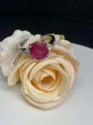 18ct WHITE GOLD 5.40ct RUBY & 0.76ct DIAMOND SET RING - 9.00g