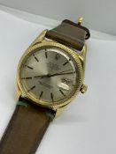 18ct YELLOW GOLD ROLEX DATEJUST ON LEATHER STRAP