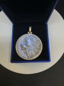 14ct GOLD DIAMOND SET LION PENDANT 24.69g