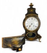 A mid 19th century Neuchatel black japanned and parcel gilt clock and bracket