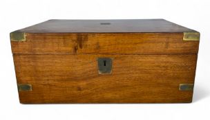 A Victorian walnut and brass bound writing box