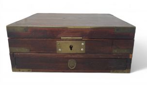 A Victorian mahogany and brass bound military naval writing box