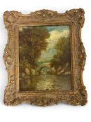 19th century British school, Rural landscape with a bridge