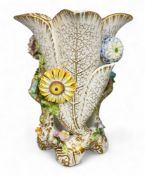 A Coalbrookdale white, gilt and multi-coloured floral encrusted porcelain vase