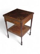 A good Edwardian mahogany, crossbanded and sycamore marquetry envelope card table
