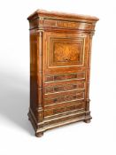 A late 19th century French mahogany, thuya and boxwood marquetry secretaire à abattant