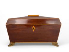 A Regency mahogany and satinwood inlaid tea caddy