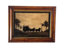 A 19th century maple framed reverse glass painting titled ‘On the Way to The Derby (1827)'