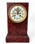 A red faux tortoiseshell and decorated mantel clock, the movement signed Marti, circa 1900, the late