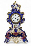 A late 19th century French blue and gilt porcelain clock on stand by Henri Marc, Pari