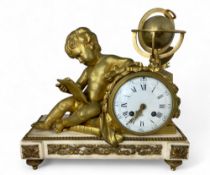A mid 19th century French gilt bronze and white marble mantel clock, Marti, 5746