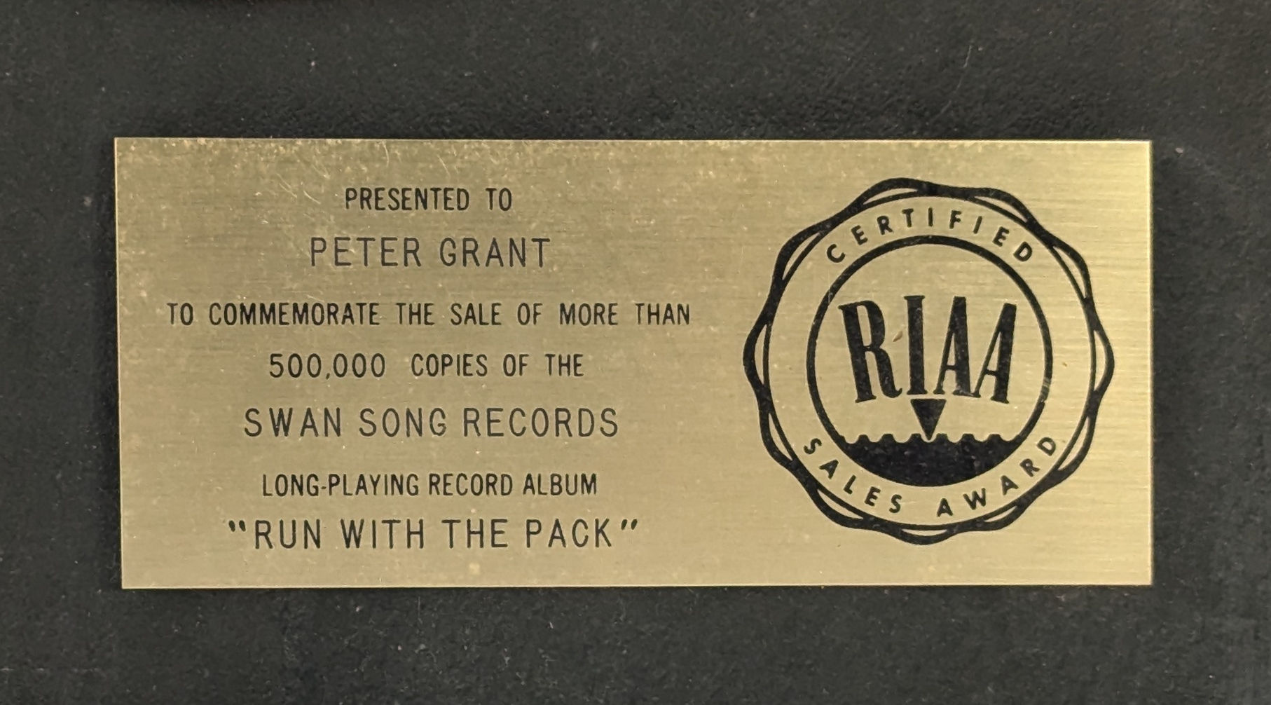 Bad Company Run With The Pack 1976 Peter Grant Sales Award (UK) - Image 2 of 4