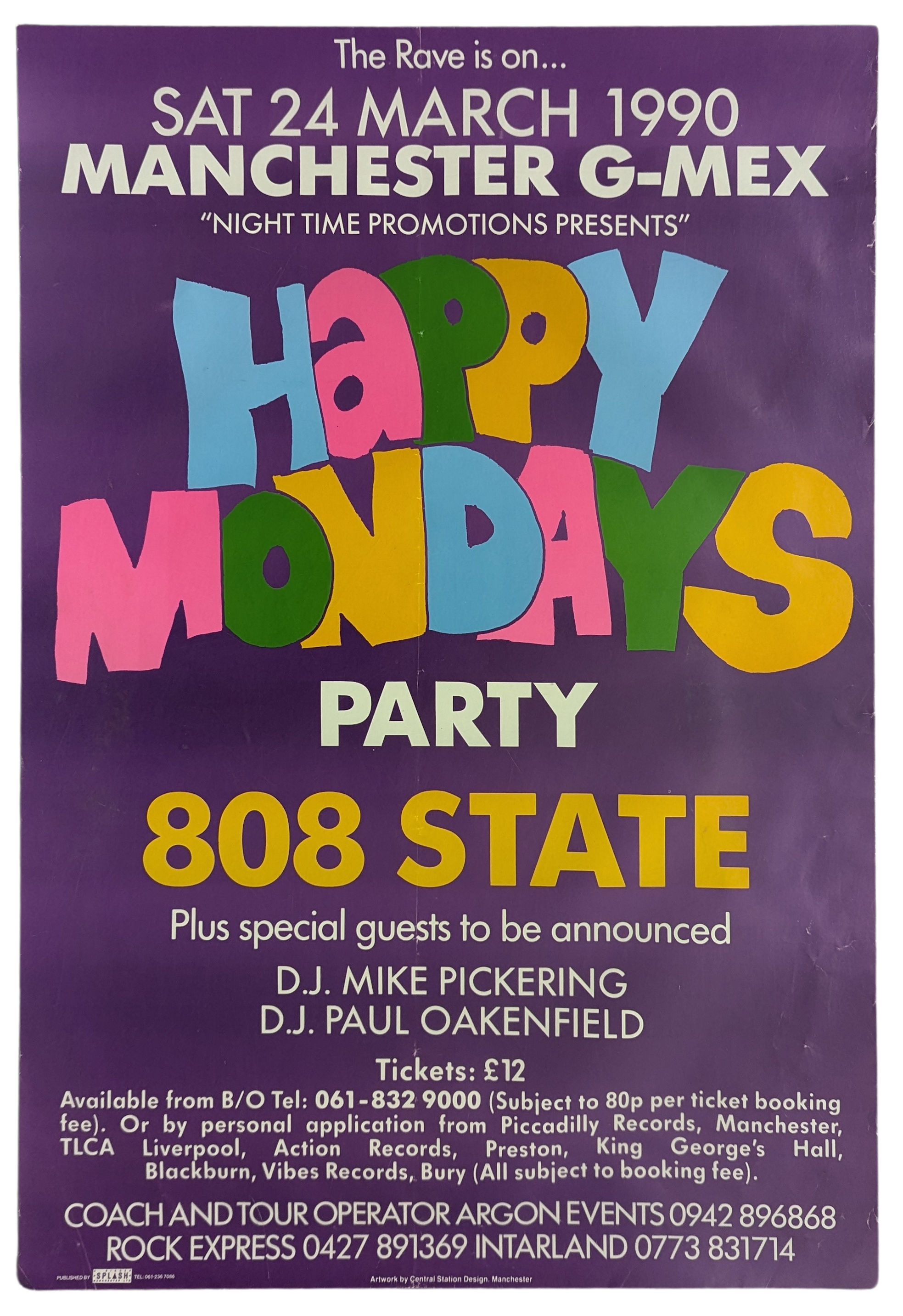 Happy Mondays & 808 State 1990 Manchester G-Mex Concert Poster (UK)