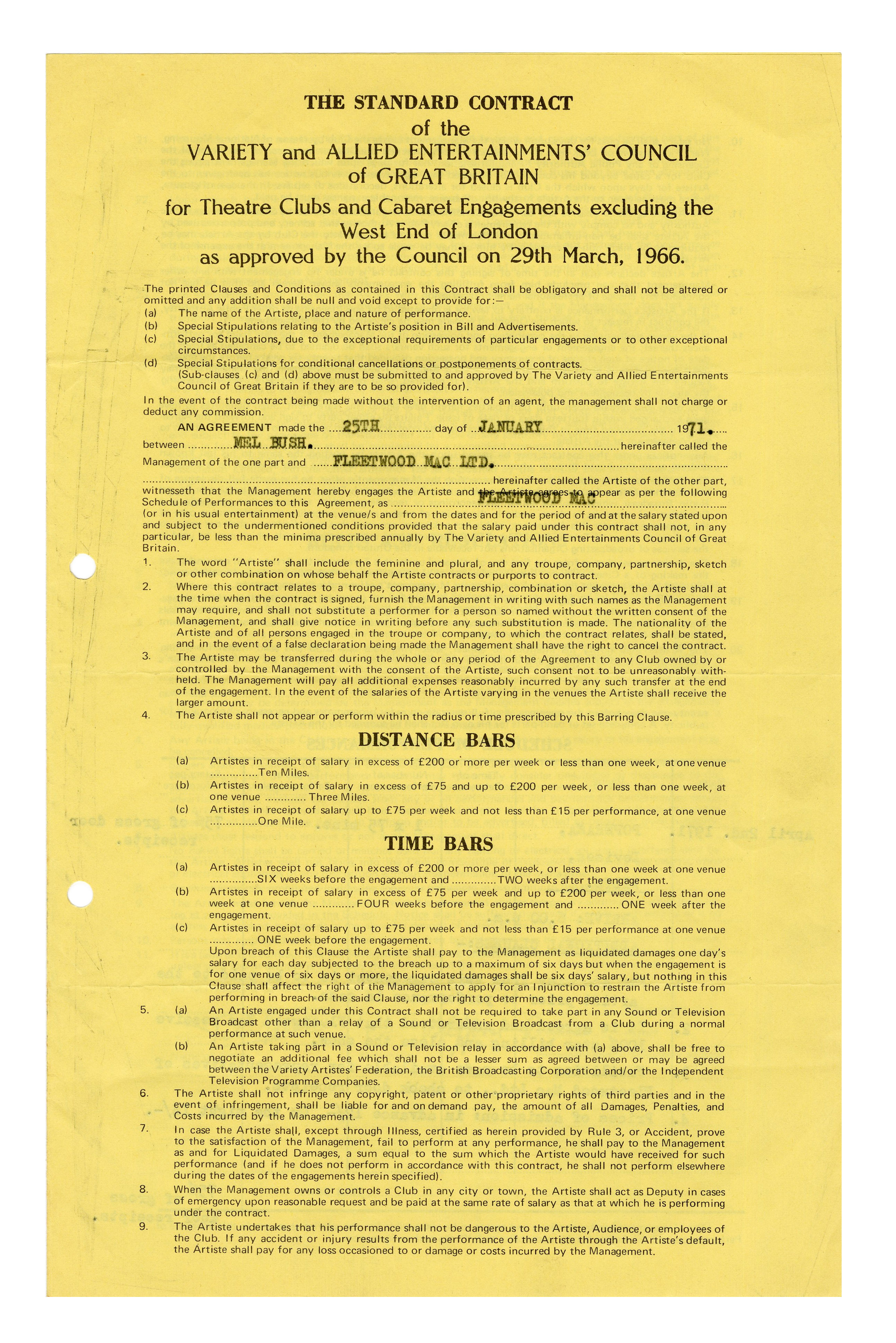 Fleetwood Mac 1971 Poperama Devizes Performance Contract (UK)
