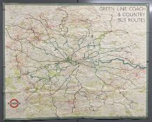 A quad-royal size poster featuring A Green Line Coach & Country Bus Routes map (Ref: 38-2919F-1500).