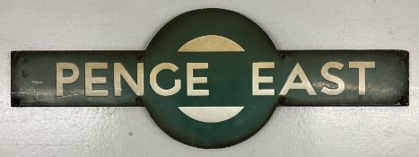 Southern Railway Penge East target station sign. In overall good condition, mounted on backing