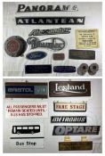 An assortment of manufacturer badges and plates also metal bus stop sign (21 items). In good used