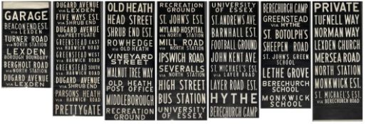 1968 Colchester Corporation linen destination blind (85cm wide). Manufactured by Norbury Brothers.