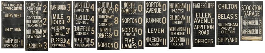 A Stockton on Tees motor bus blind front combined service number and ultimate terminus destination