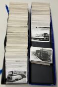 Approx 1000 postcard size black and white photos of railways, buses and coaches covering the whole
