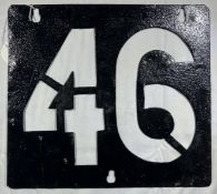 London Transport Tram route stencil for route 46 (28cm x 25.5cm). Good condition but repainted.