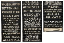 A Wolverhampton trolley bus front or rear (ultimate terminus and via) destination blind. All known