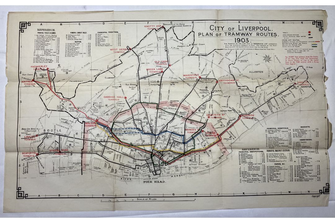 City of Liverpool plan of tramway from 1903. In good overall condition with one tatty edge.