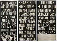 A Glasgow trolleybus front (ultimate terminus) destination blind (conventional white on black). At