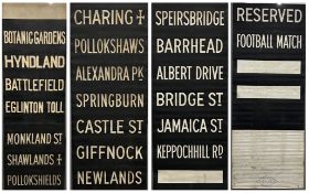 A Glasgow tram end lower (via) destination blind as fitted to a Coronation tram. Manufactured by E.