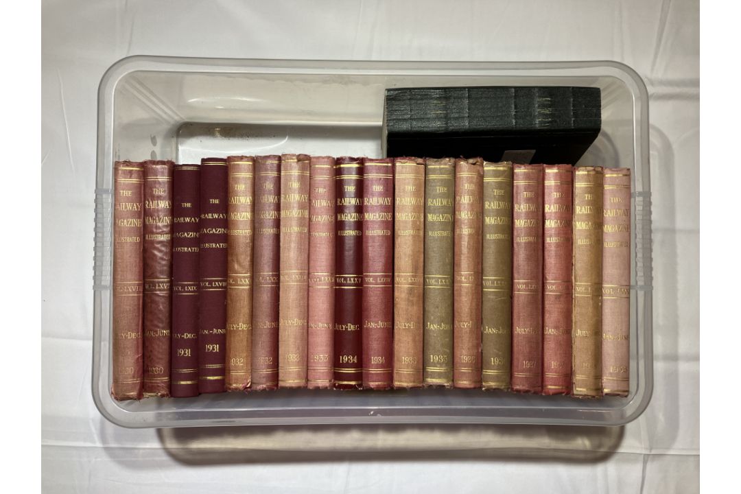 Box of bound volumes of the Railway Magazine 1930-1938. (19 books)