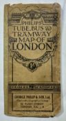 Phillips Tube, Bus and Tramway Map of London. Cover worn, map complete with small sellotape