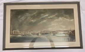 A framed print of British Railways Southern Region Grosvenor Bridge over the Thames. (24cm x 39cm)
