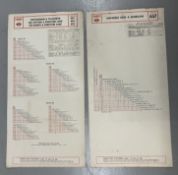 A pair of double-sided London Transport faretables for trolleybus routes 601,602,603, 604 and 605 (