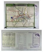 Fold-out London Underground Railways map with cover. The map is over-printed H L Leach, sight-