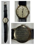 Tudor by Rolex gold wrist watch presented to F.C. Chester in appreciation of 45 years service with