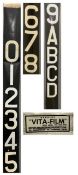 A Reading trolleybus front or rear plastic alpha/numeric blind manufactured by Vita Film. It shows